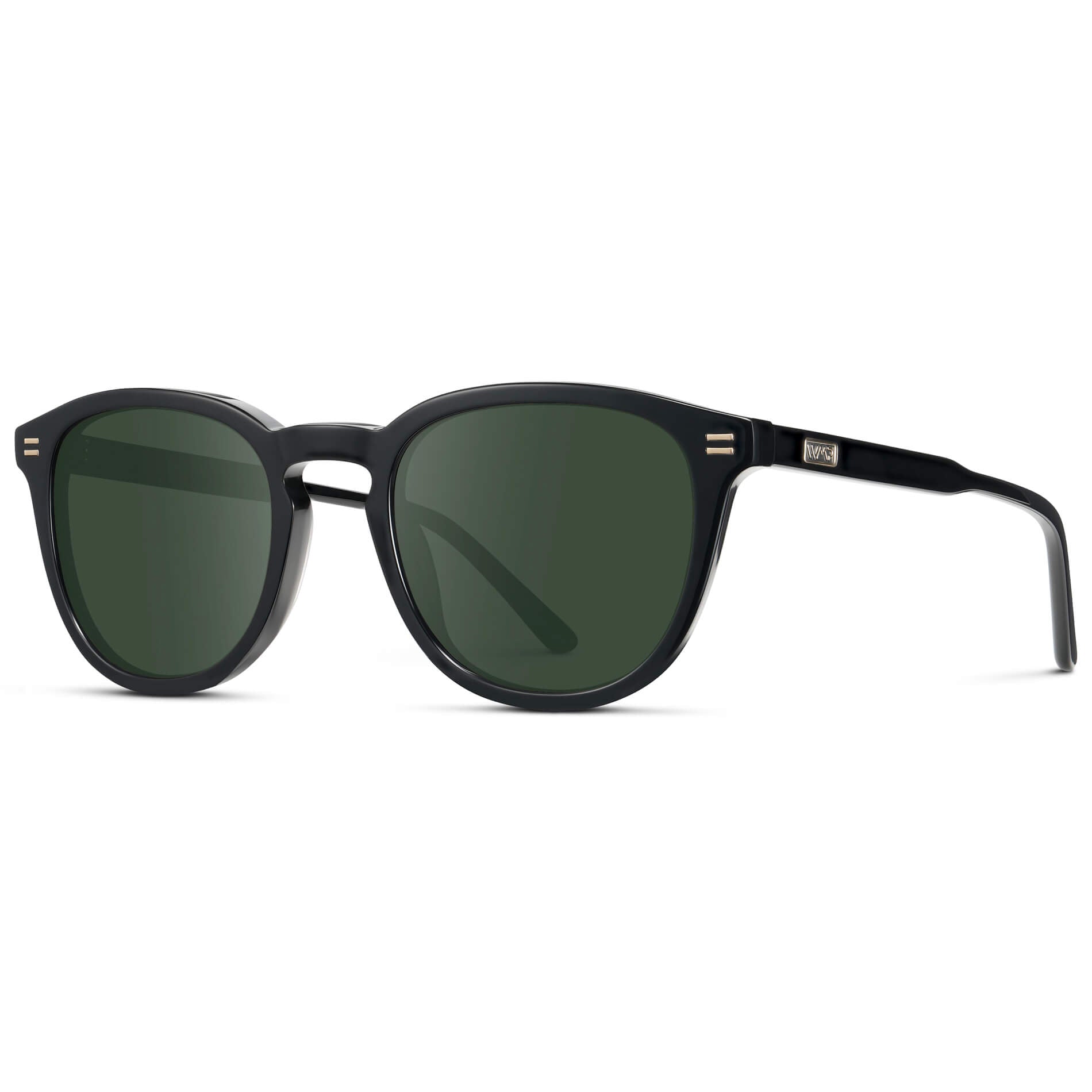 Black / G15 Lens || Men's Round Prescription Sunglasses with Black Acetate Frame and Green Prescription Lens