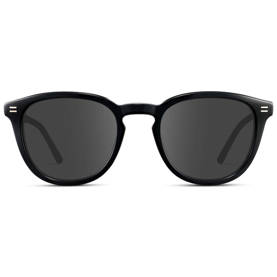 Black / Grey Lens || Men's Round Prescription Sunglasses with Black Acetate Frame and Grey Prescription Lens