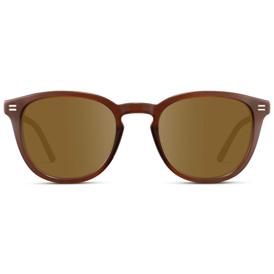 Burnt Cedar Brown / Amber Lens || Men's Round Prescription Sunglasses with Brown Acetate Frame and Brown Prescription Lens
