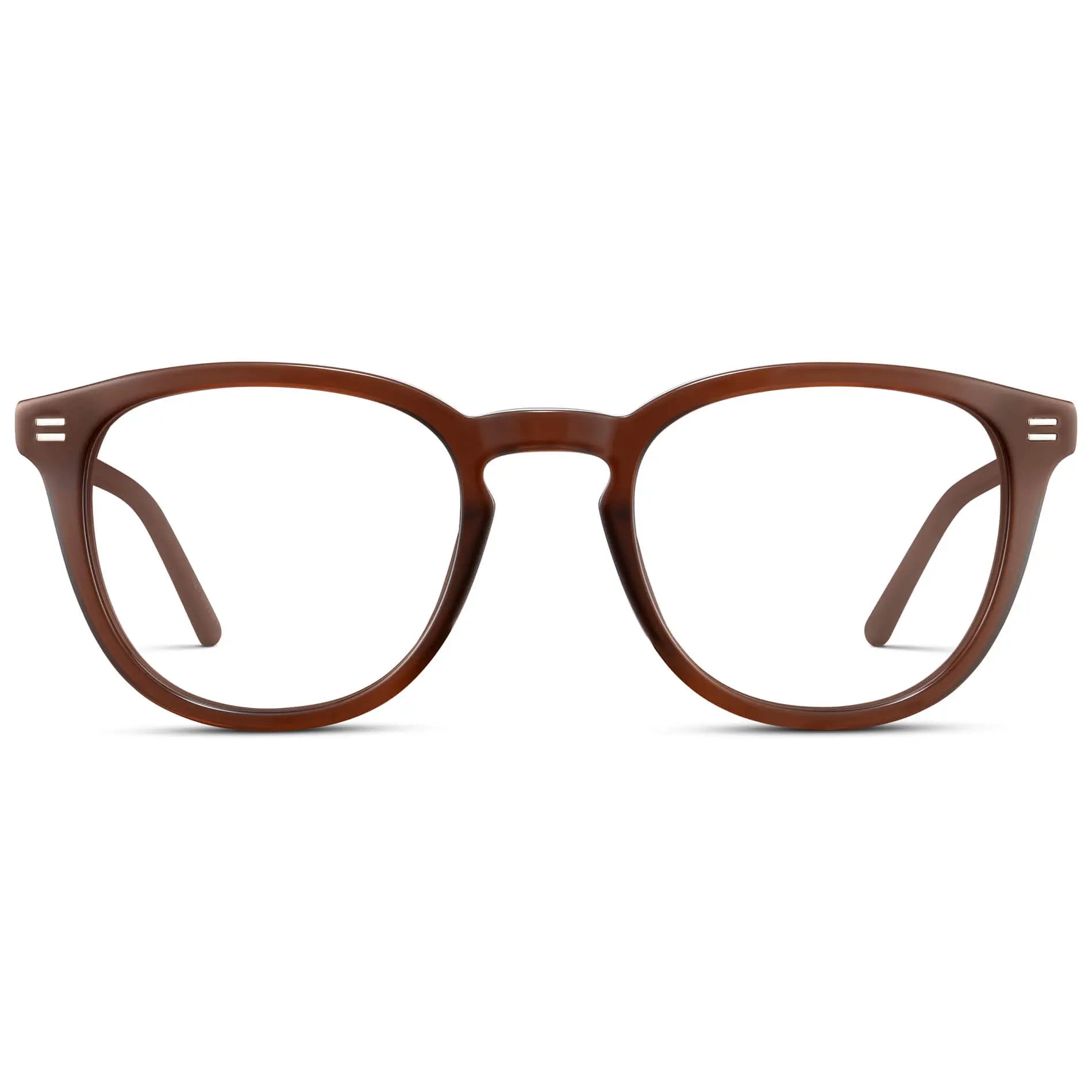 Burnt Cedar Brown || Men's Round Prescription Eyeglasses with Brown Acetate Frame and Clear Prescription Lenses