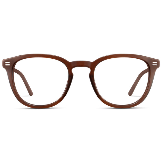 Burnt Cedar Brown || Men's Round Prescription Eyeglasses with Brown Acetate Frame and Clear Prescription Lenses