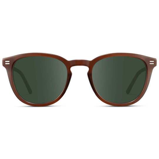 Burnt Cedar Brown / G15 Lens || Men's Round Prescription Sunglasses with Brown Acetate Frame and Green Prescription Lens