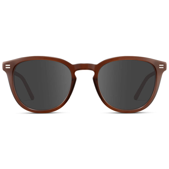Burnt Cedar Brown / Grey Lens || Men's Round Prescription Sunglasses with Brown Acetate Frame and Grey Prescription Lens
