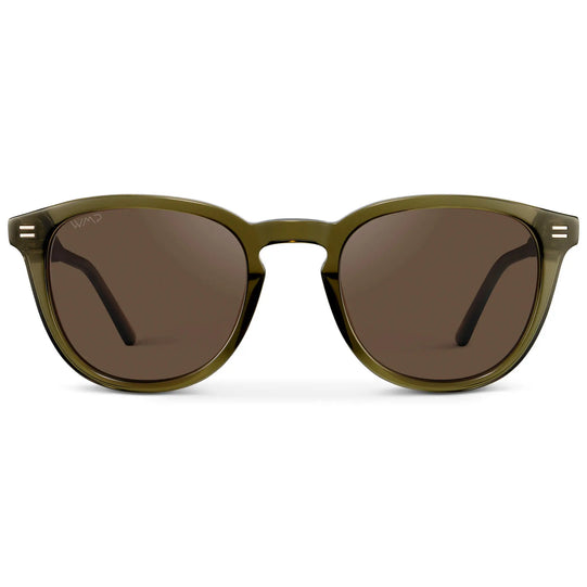 Dark Moss Green / Brown Lens || Men's Rounded Oval Polarized Sunglasses with Green Acetate Frame and Brown Lens