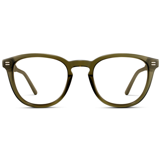 Dark Moss Green || Men's Round Prescription Eyeglasses with Green Acetate Frame and Clear Prescription Lenses