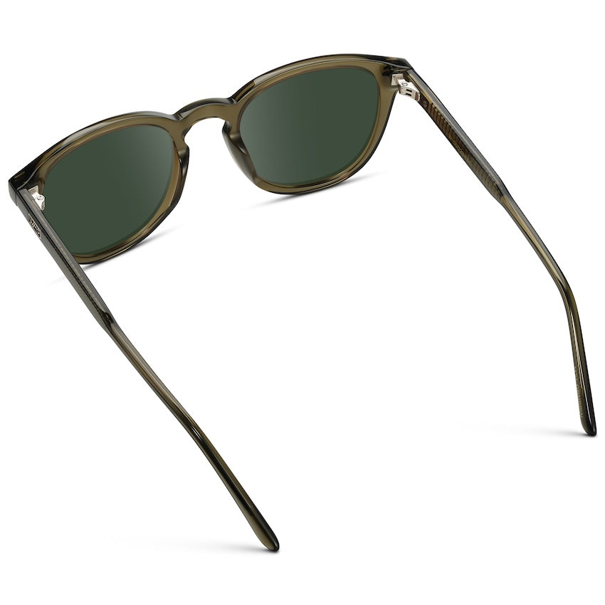 Dark Moss Green / G15 Lens || Men's Round Prescription Sunglasses with Green Acetate Frame and Green Prescription Lens