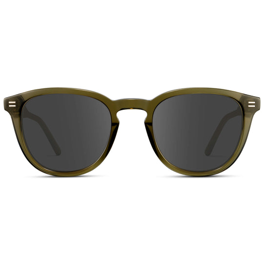 Dark Moss Green / Grey Lens || Men's Round Prescription Sunglasses with Green Acetate Frame and Grey Prescription Lens