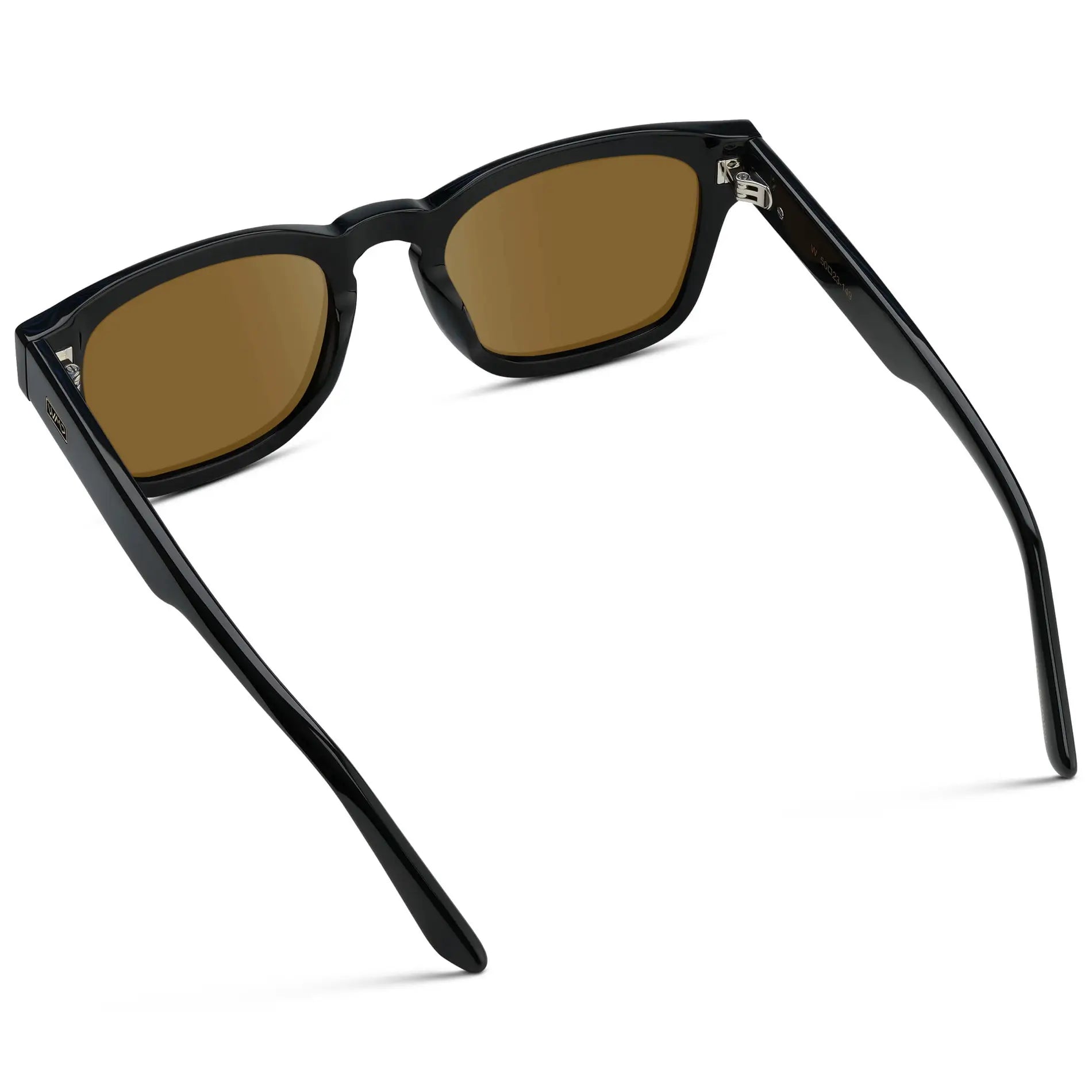Black / Amber || Back view of Men's Geometric Rectangular Prescription Sunglasses with Black Acetate Frame and Amber Prescription Lens