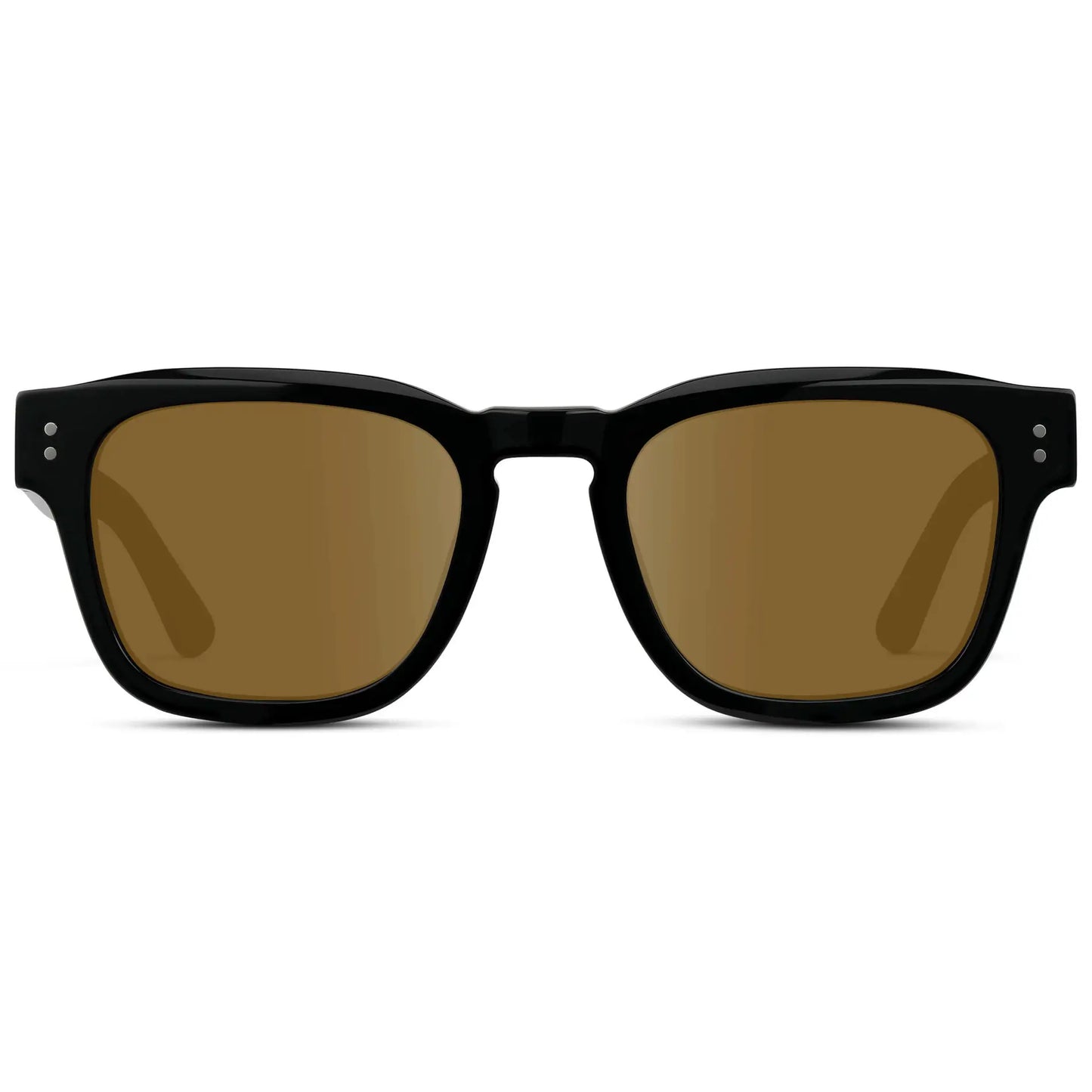 Black / Amber || Front view of Men's Geometric Rectangular Prescription Sunglasses with Black Acetate Frame and Amber Prescription Lens