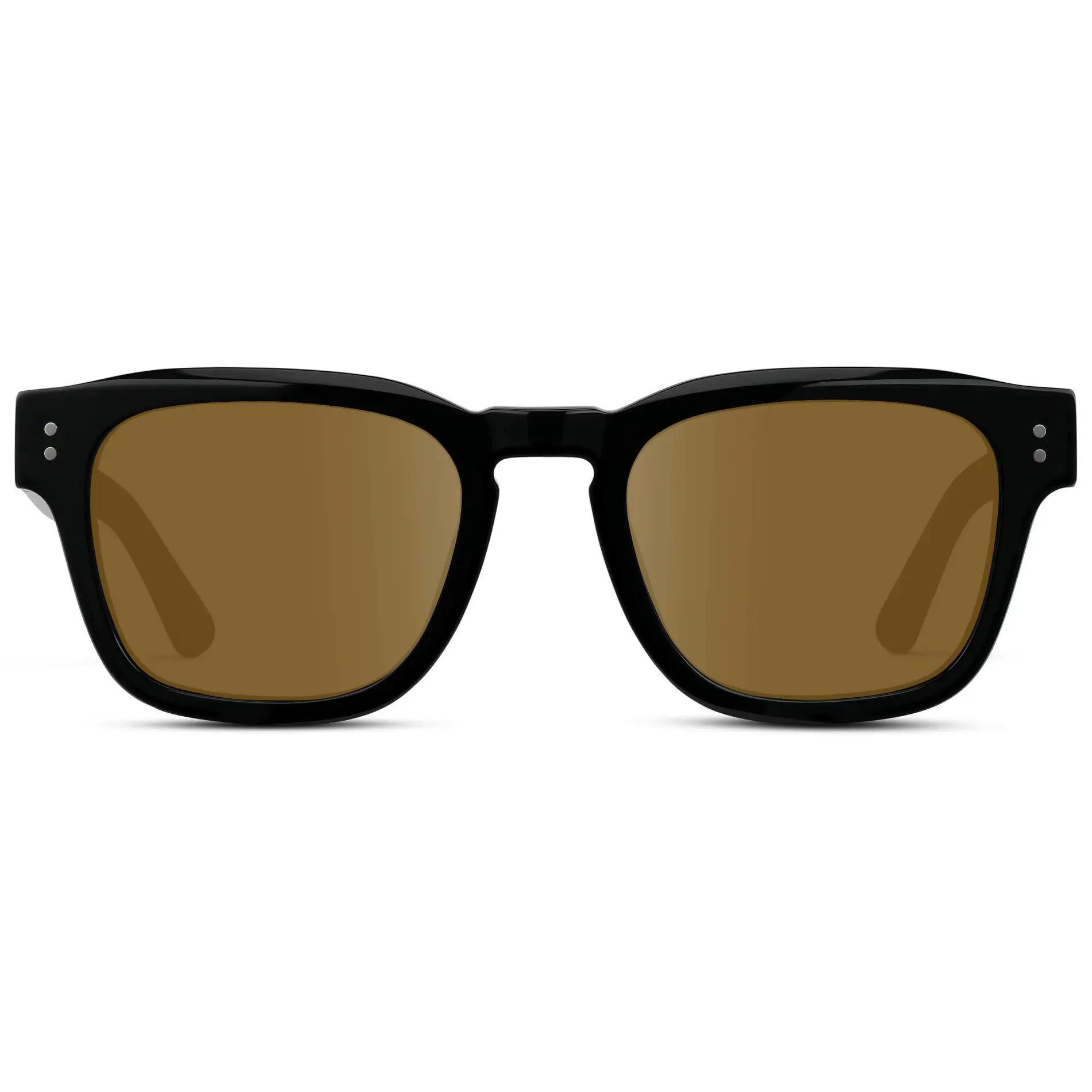 Black / Amber || Front view of Men's Geometric Rectangular Prescription Sunglasses with Black Acetate Frame and Amber Prescription Lens