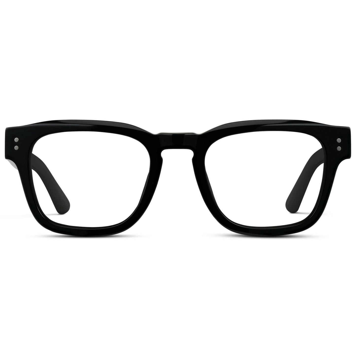 Black || Men's Geometric Rectangular Eyeglasses with Black Acetate Frame and Clear Prescription Lens
