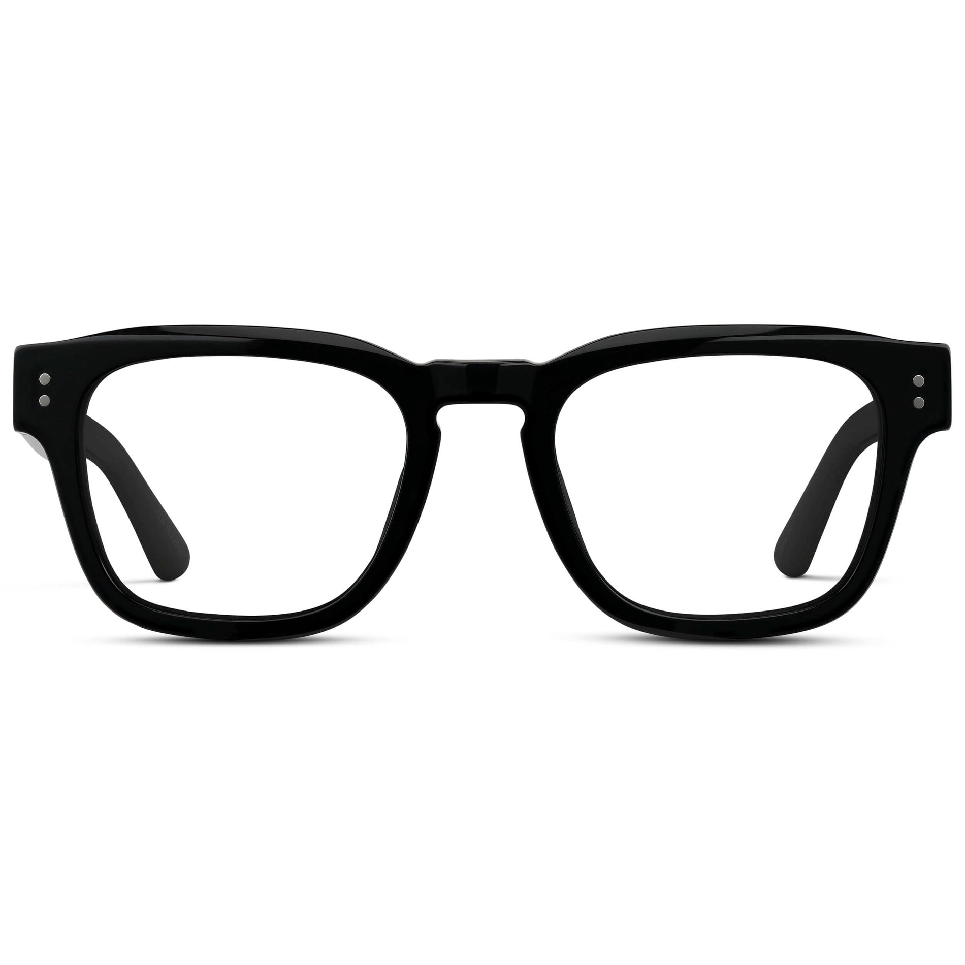 Black || Men's Geometric Rectangular Eyeglasses with Black Acetate Frame and Clear Prescription Lens