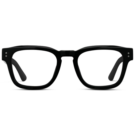 Black || Men's Geometric Rectangular Eyeglasses with Black Acetate Frame and Clear Prescription Lens