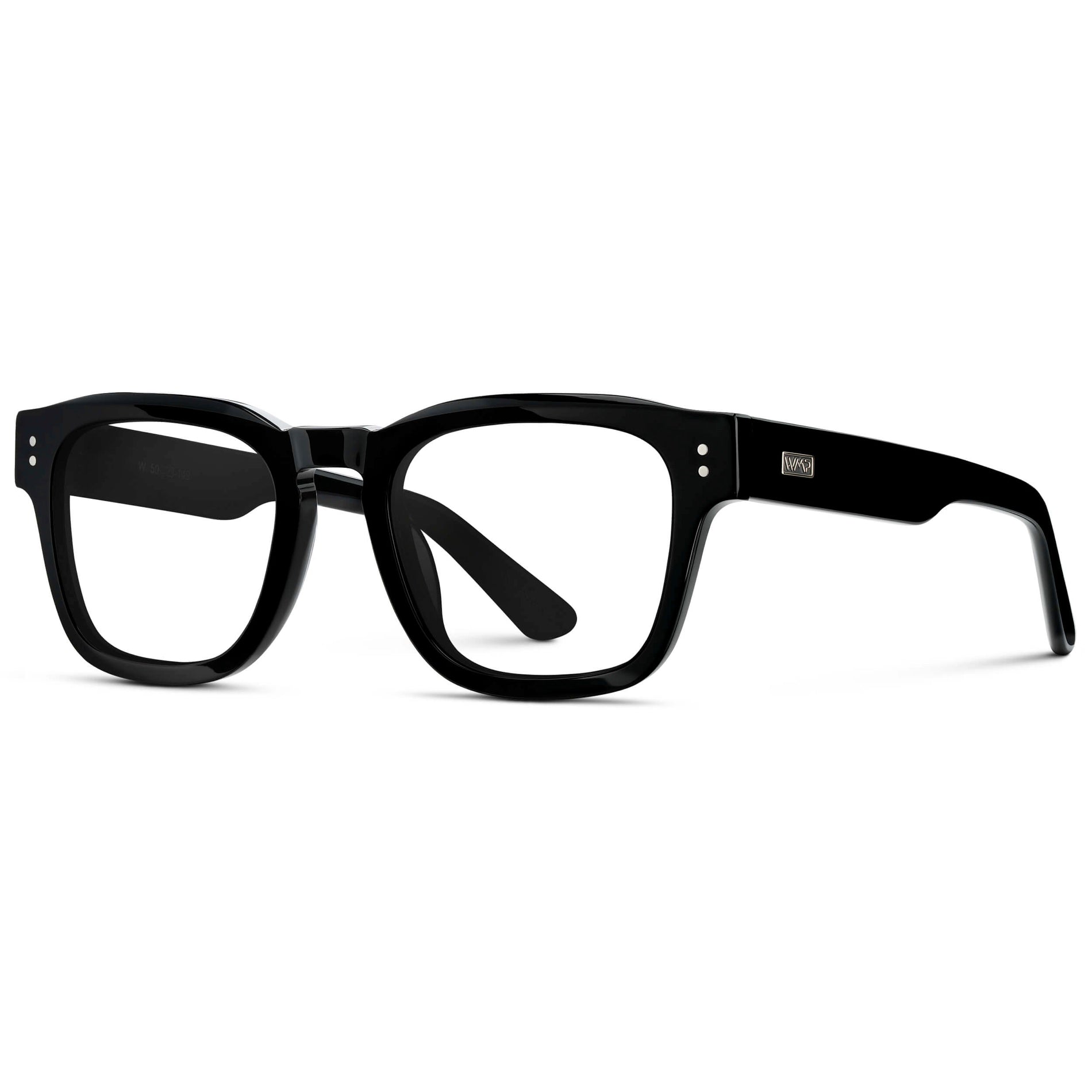 Black || Men's Geometric Rectangular Eyeglasses with Black Acetate Frame and Clear Prescription Lens