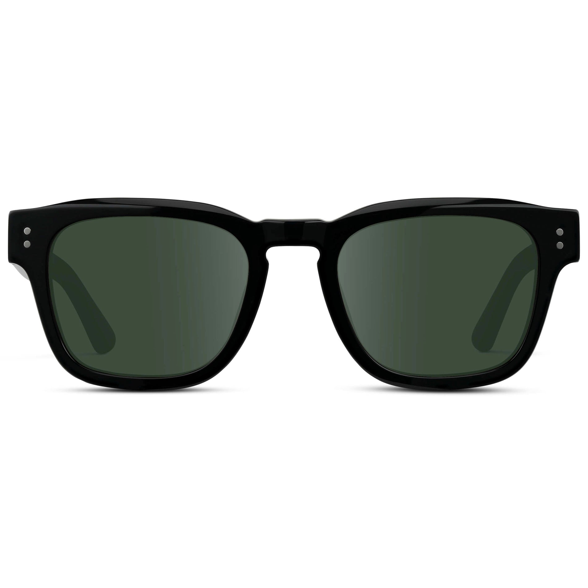 Black / G15 || Men's Geometric Rectangular Prescription Sunglasses with Black Acetate Frame and Green Prescription Lens
