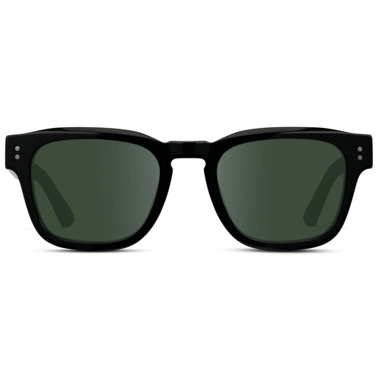 Black / G15 || Men's Geometric Rectangular Prescription Sunglasses with Black Acetate Frame and Green Prescription Lens