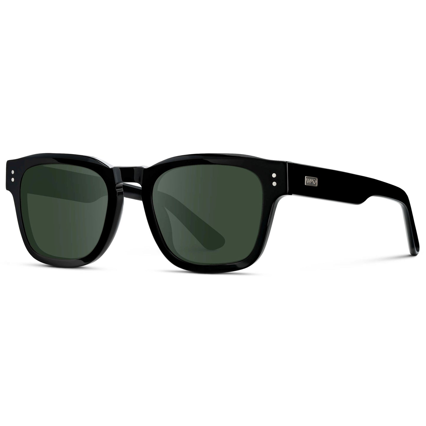 Black / G15 || Men's Geometric Rectangular Prescription Sunglasses with Black Acetate Frame and Green Prescription Lens