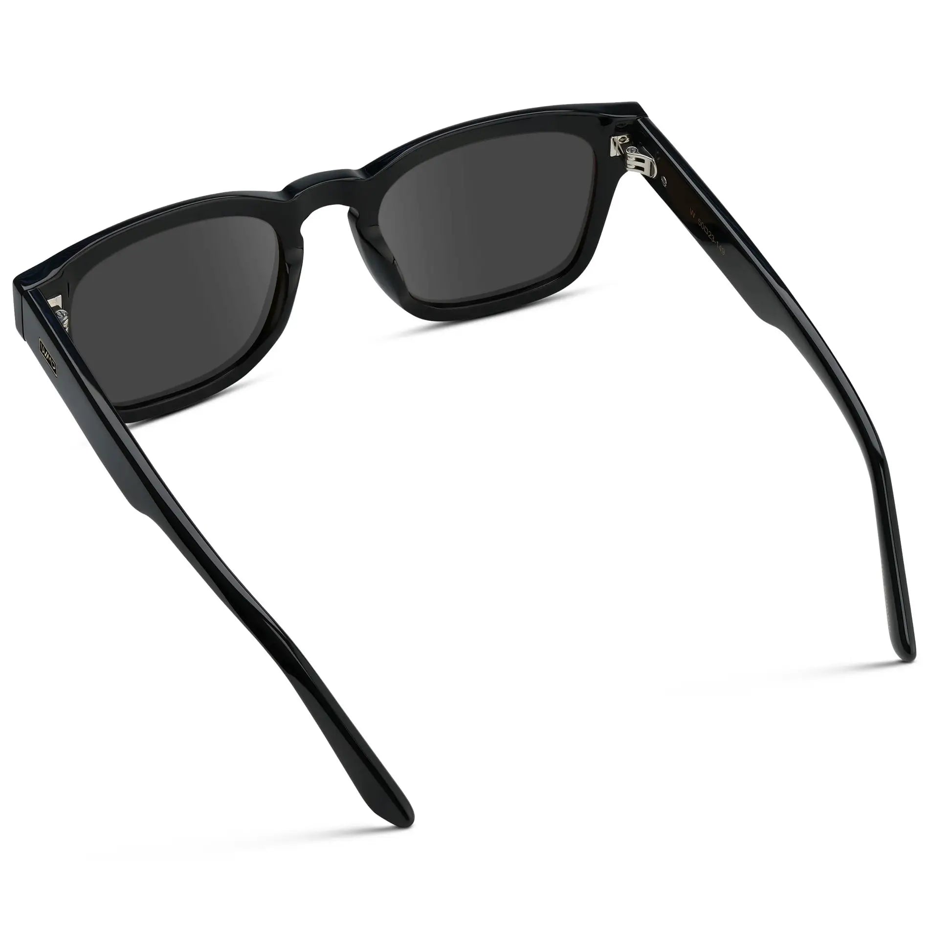 Black / Grey || Back view of Men's Geometric Rectangular Prescription Sunglasses with Black Acetate Frame and Grey Prescription Lens