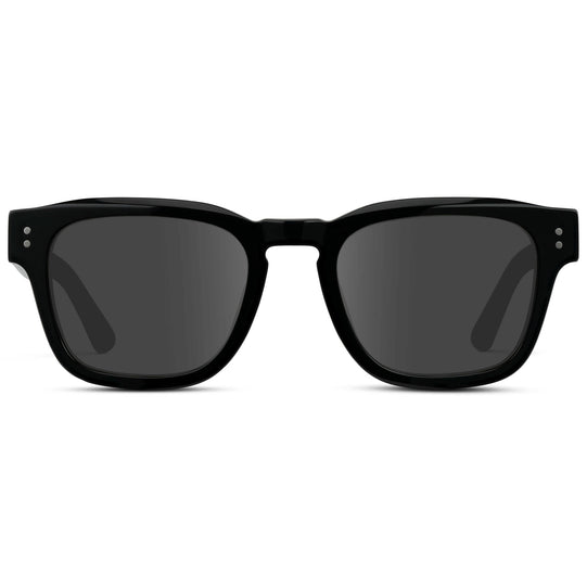 Black / Grey || Men's Geometric Rectangular Prescription Sunglasses with Black Acetate Frame and Grey Prescription Lens