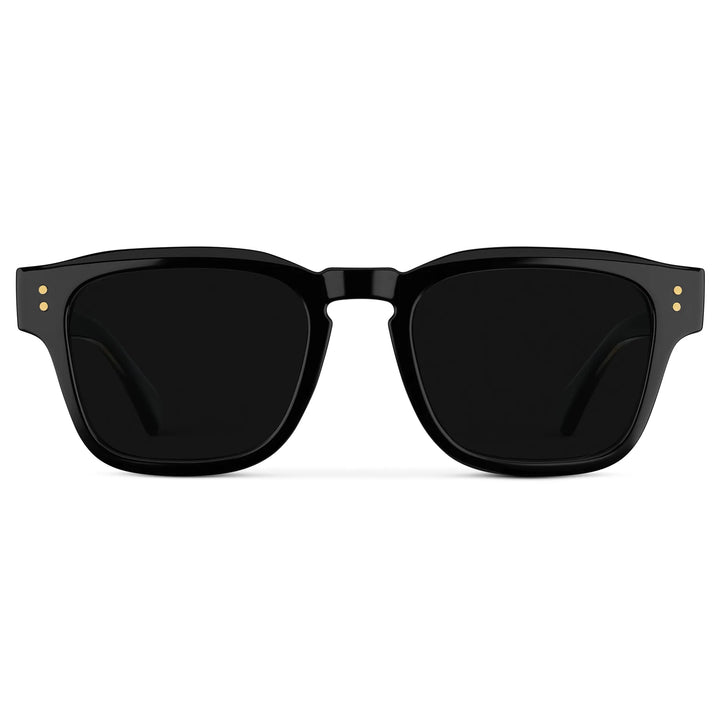 Black / Triple Black Lens || Men's Geometric Rectangular Sunglasses with Black Frame and Triple Black Polarized Lens on a white background
