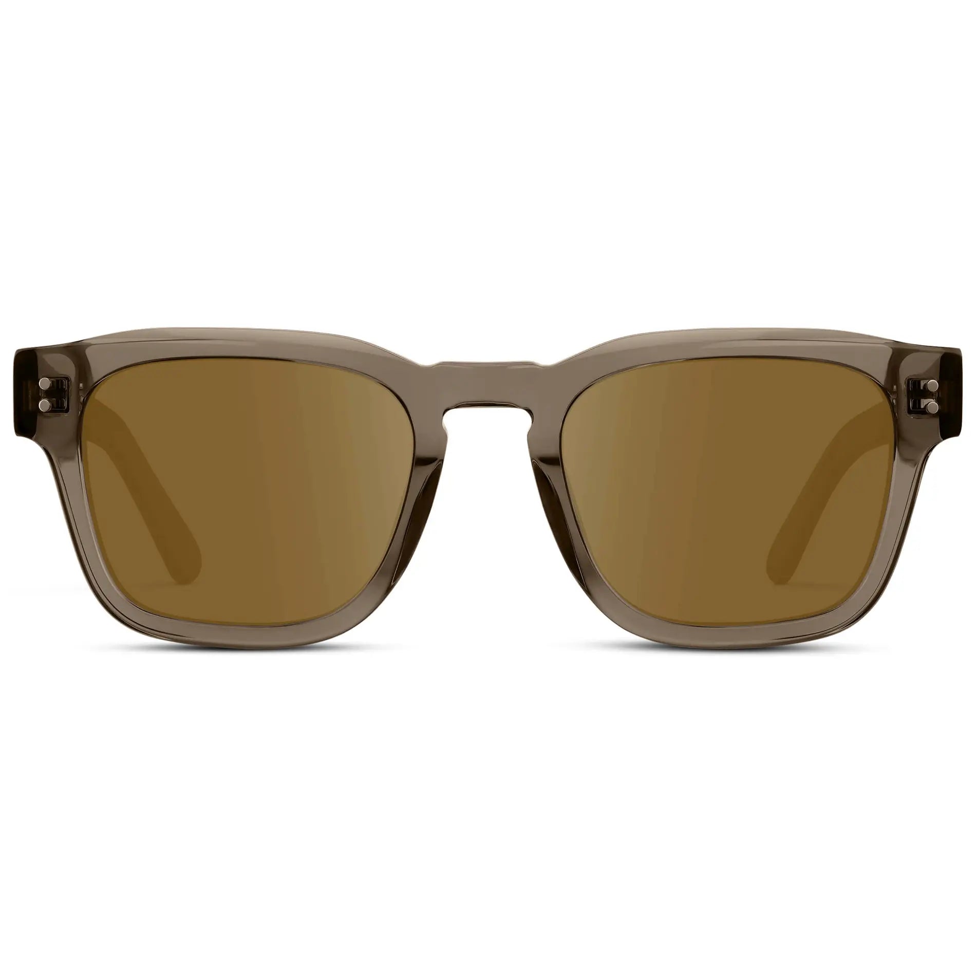 Crystal Gunmetal / Amber || Front view of Men's Geometric Rectangular Prescription Sunglasses with Crystal Gunmetal Acetate Frame and Amber Prescription Lens