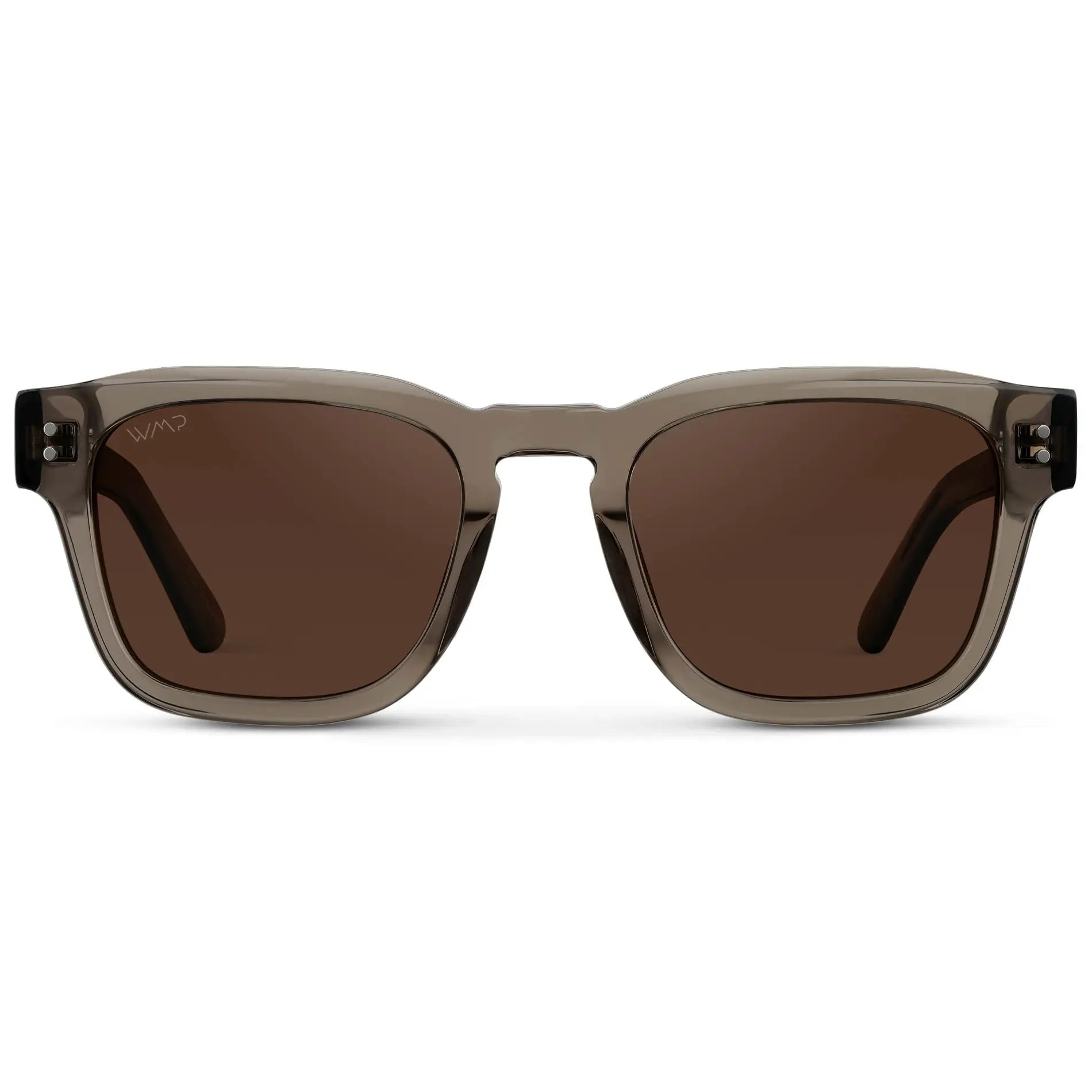 Crystal Gunmetal / Dark Brown Lens || Men's Geometric Rectangular Sunglasses with Crystal Gunmetal Acetate Frame and Dark Brown Polarized Lens