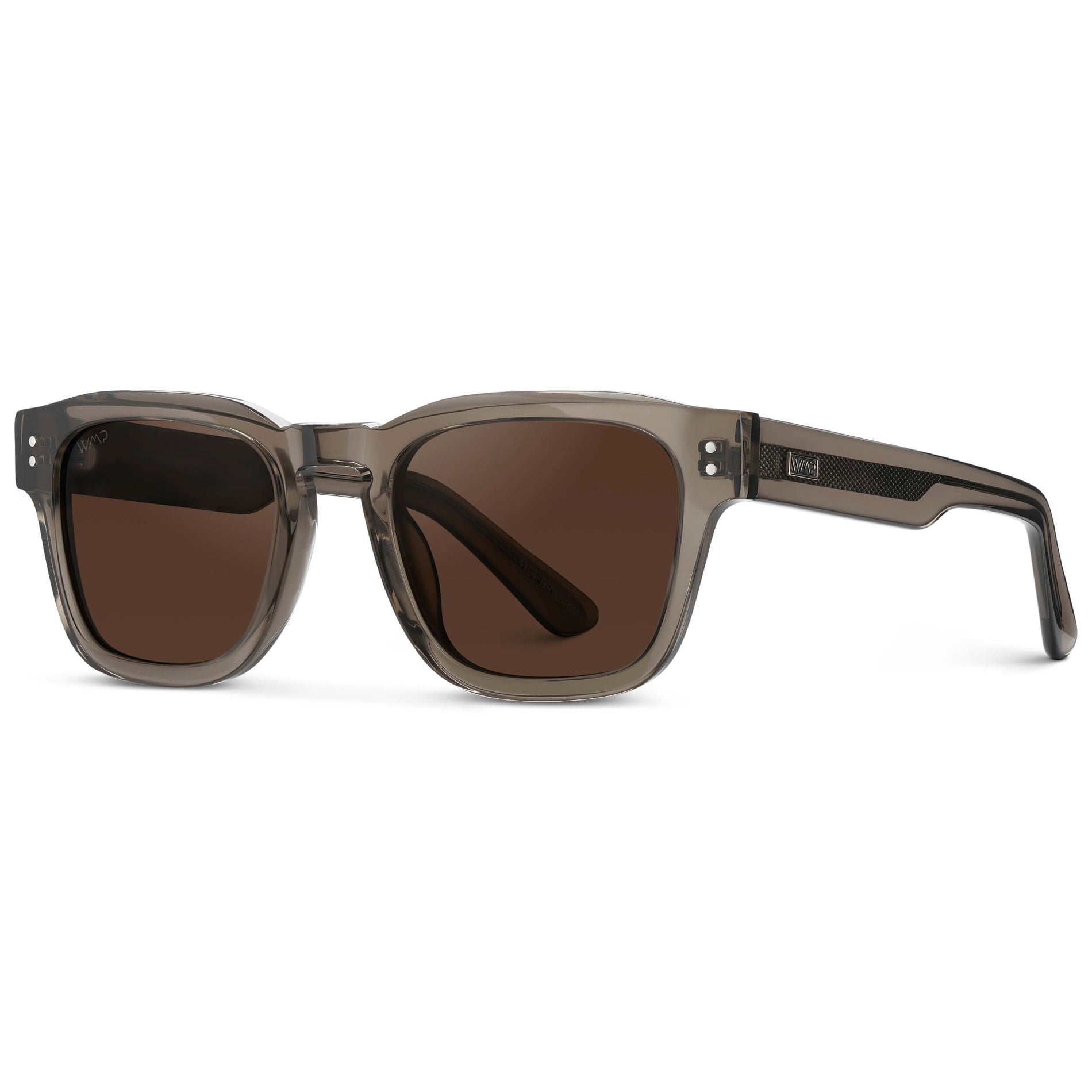 Crystal Gunmetal / Dark Brown Lens || Men's Geometric Rectangular Sunglasses with Crystal Gunmetal Acetate Frame and Dark Brown Polarized Lens
