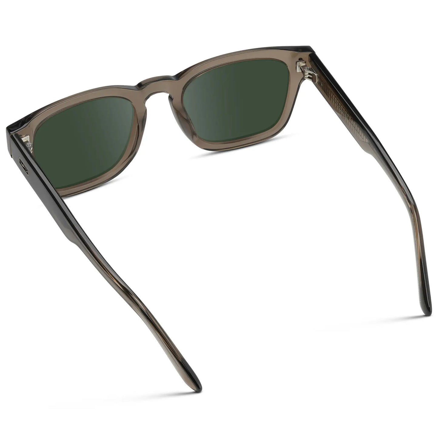 Crystal Gunmetal / G15 || Back view of Men's Geometric Rectangular Prescription Sunglasses with Crystal Gunmetal Acetate Frame and Green Prescription Lens