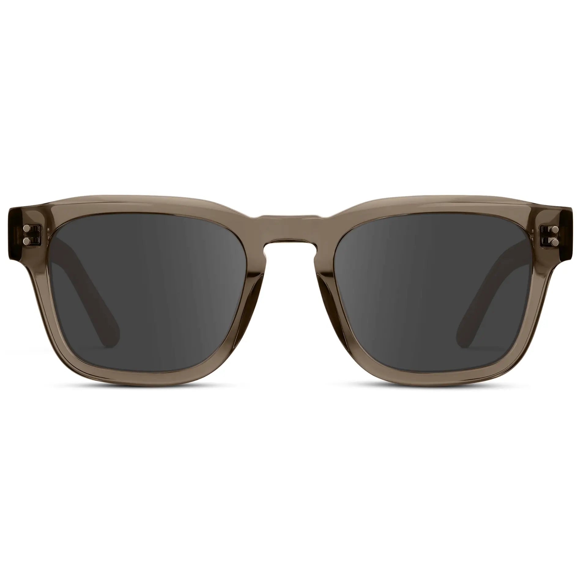 Crystal Gunmetal / Grey || Front view of Men's Geometric Rectangular Prescription Sunglasses with Crystal Gunmetal Acetate Frame and Grey Prescription Lens