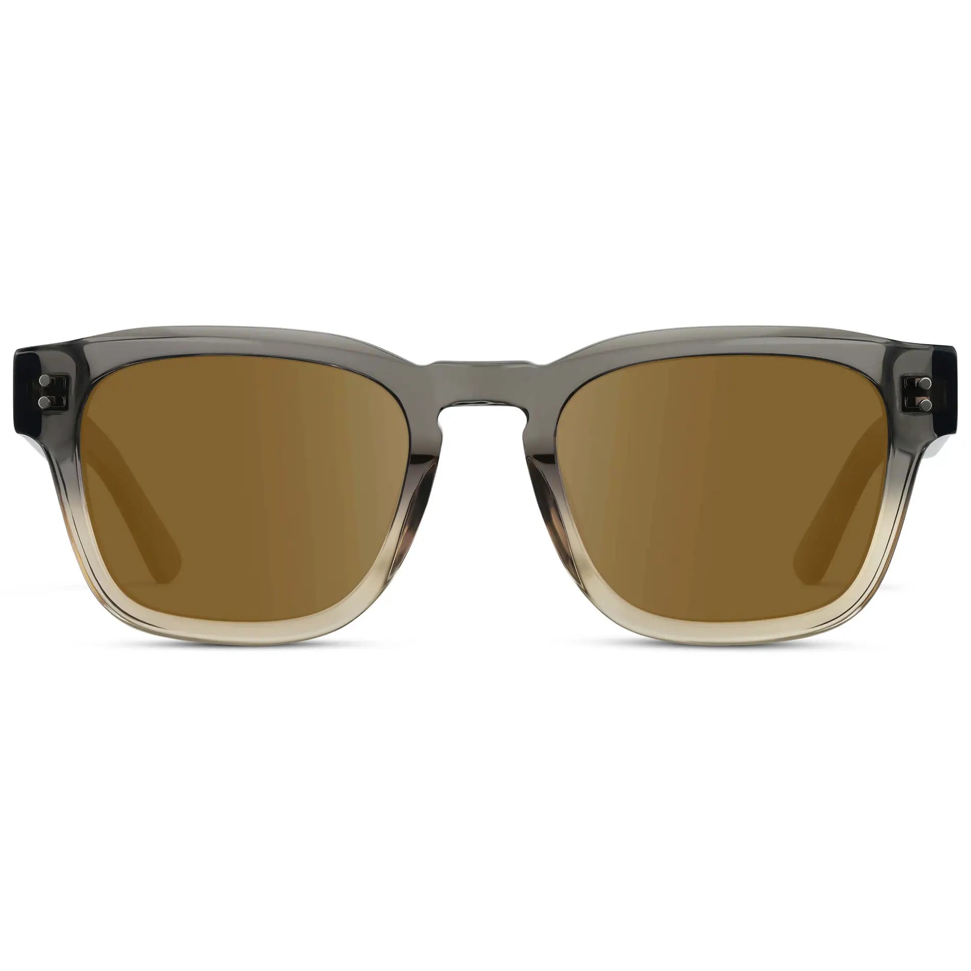 Graphite Horizon Grey / Amber || Front view of Men's Geometric Rectangular Prescription Sunglasses with Grey Acetate Frame and Amber Prescription Lens