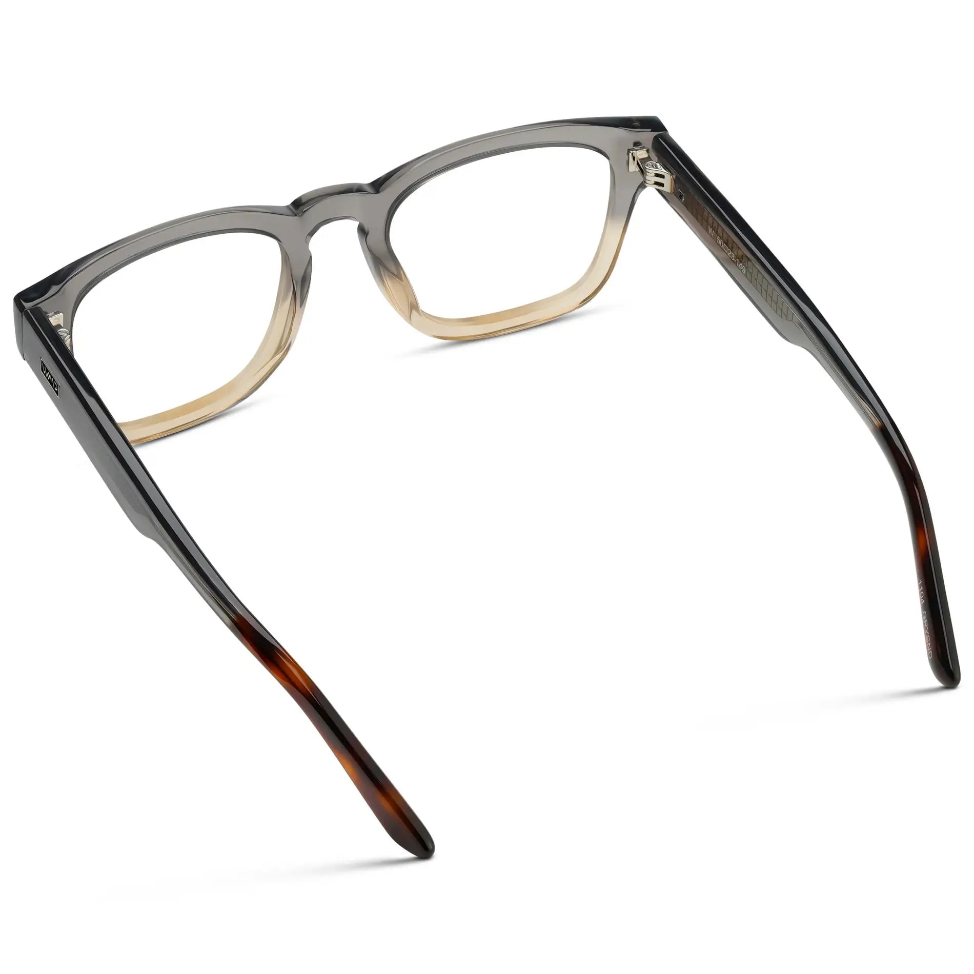 Graphite Horizon Grey || Back view of Men's Geometric Rectangular Eyeglasses with Grey Acetate Frame and Clear Prescription Lens on a white background