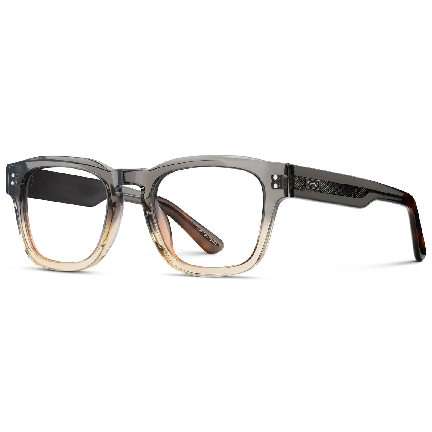 Graphite Horizon Grey || Side view of Men's Geometric Rectangular Eyeglasses with Grey Acetate Frame and Clear Prescription Lens on a white background