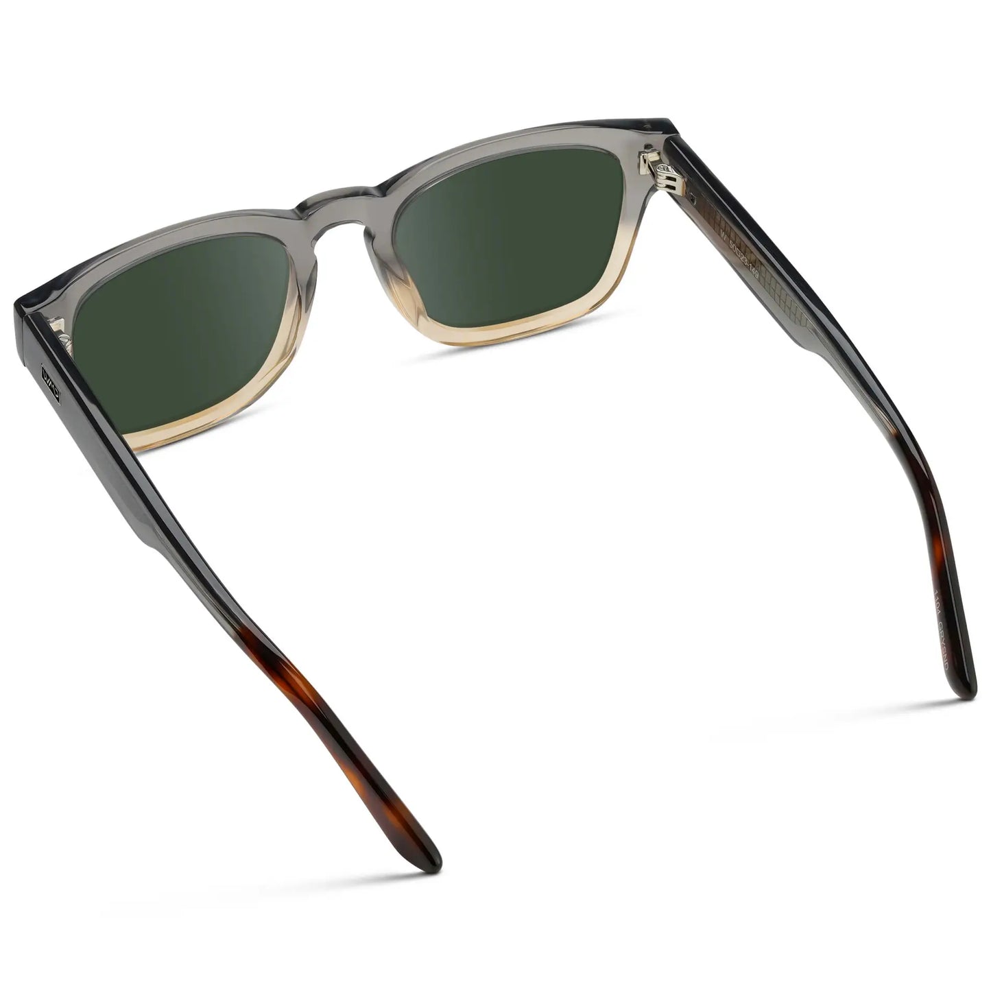 Graphite Horizon Grey / G15 || Back view of Men's Geometric Rectangular Prescription Sunglasses with Grey Acetate Frame and Green Prescription Lens