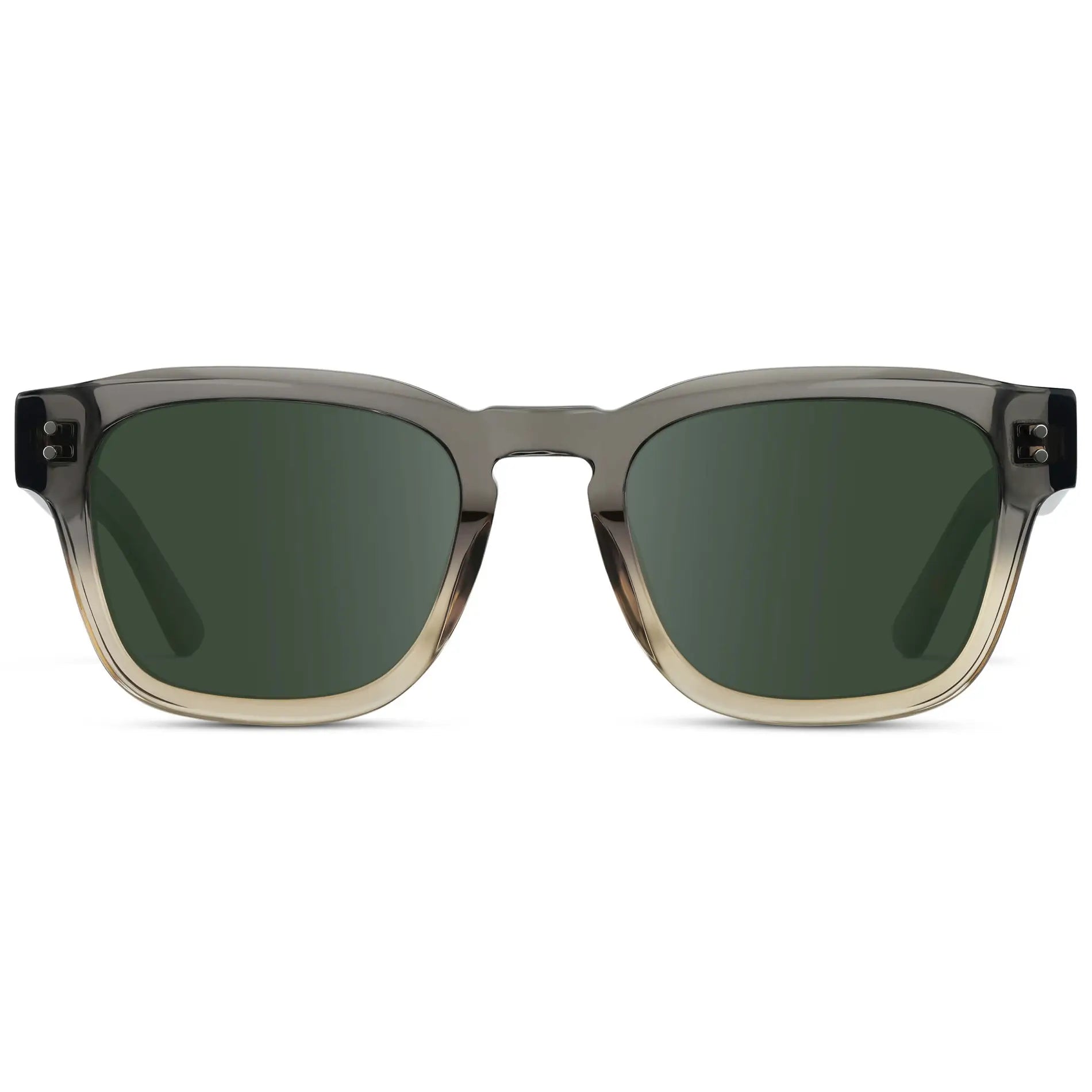Graphite Horizon Grey / G15 || Front view of Men's Geometric Rectangular Prescription Sunglasses with Grey Acetate Frame and Green Prescription Lens