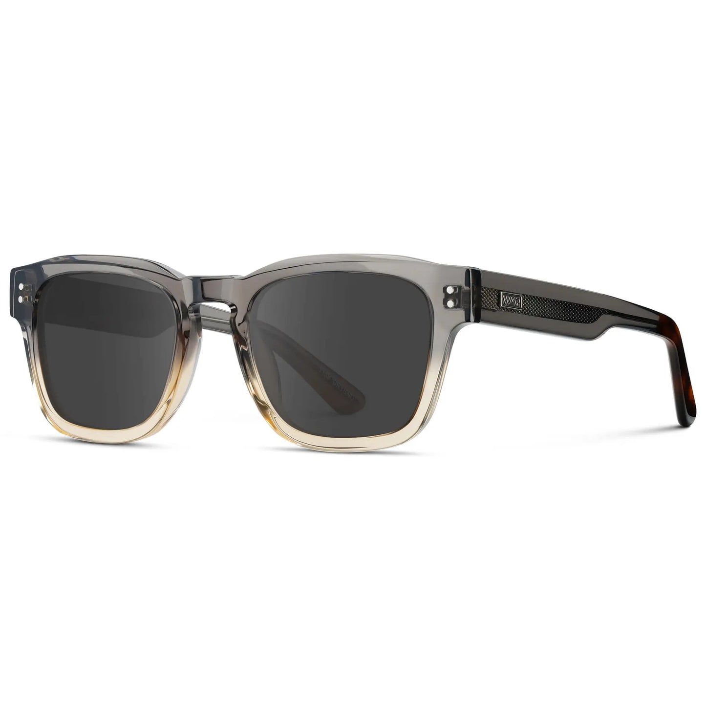Graphite Horizon Grey / Grey || Side view of Men's Geometric Rectangular Prescription Sunglasses with Grey Acetate Frame and Grey Prescription Lens