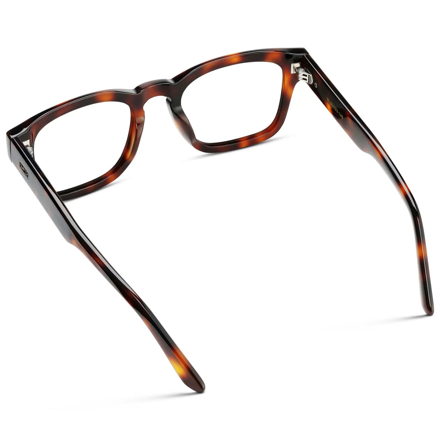 Havana Tortoise || Back view of Men's Geometric Rectangular Eyeglasses with Havana Tortoise Acetate Frame and Clear Prescription Lens on a white background