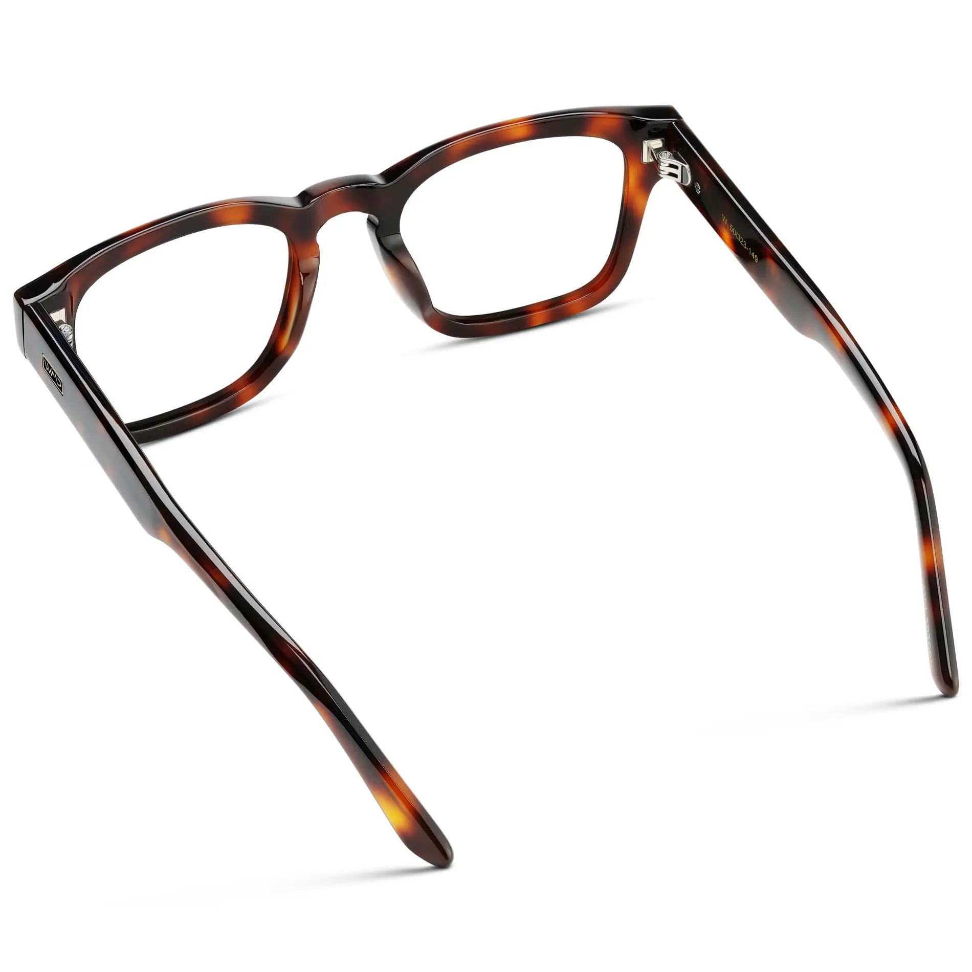 Havana Tortoise || Back view of Men's Geometric Rectangular Eyeglasses with Havana Tortoise Acetate Frame and Clear Prescription Lens on a white background