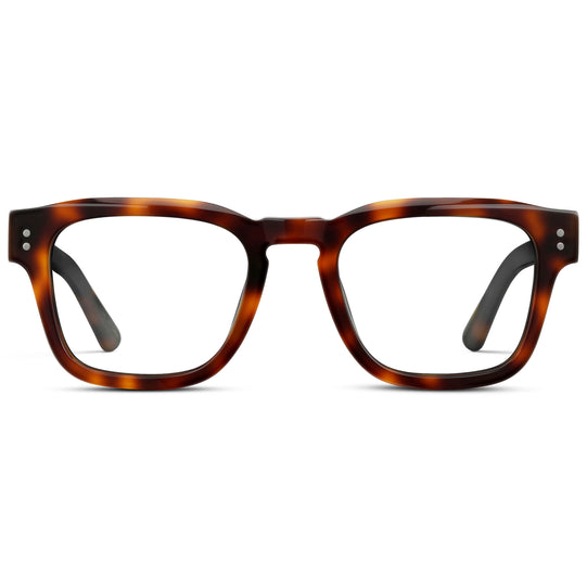 Havana Tortoise || Men's Geometric Rectangular Eyeglasses with Havana Tortoise Acetate Frame and Clear Prescription Lens