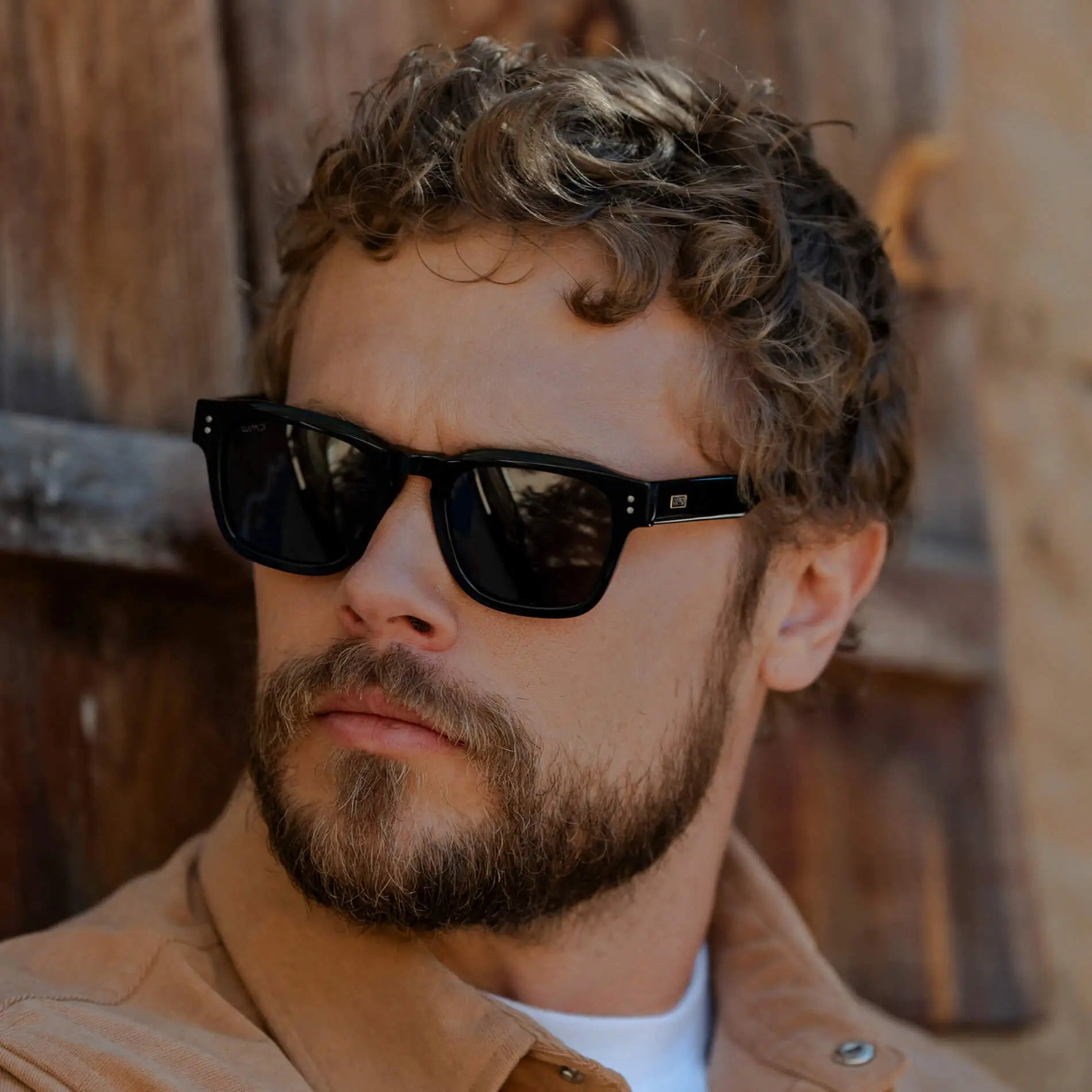 Black / Dark Brown Lens || Men's Geometric Rectangular Sunglasses with Black Acetate Frame and Dark Brown Polarized Lens