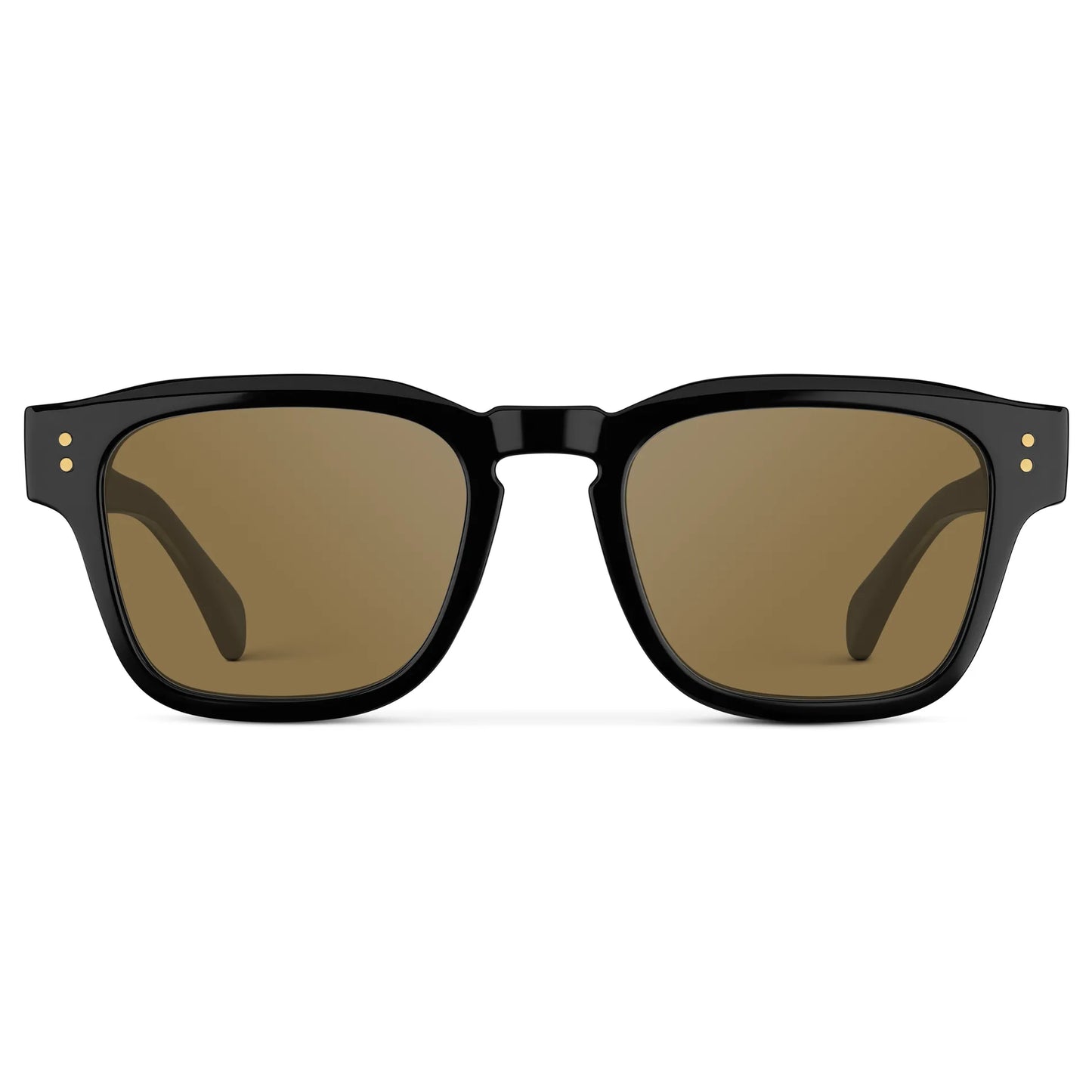 Black Gold / Amber || Front view of Men's Geometric Rectangular Prescription Sunglasses with Black Gold Frame and Amber Prescription Lens on a white background