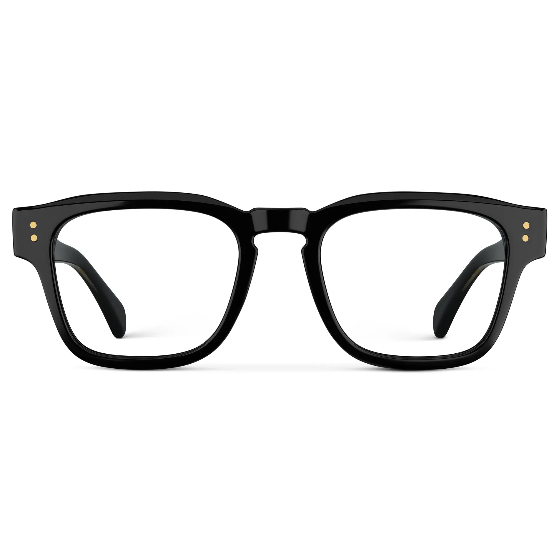 Black Gold || Front view of Men's Geometric Rectangular Prescription Glasses with Black Gold Frame and Clear Prescription Lens on a white background