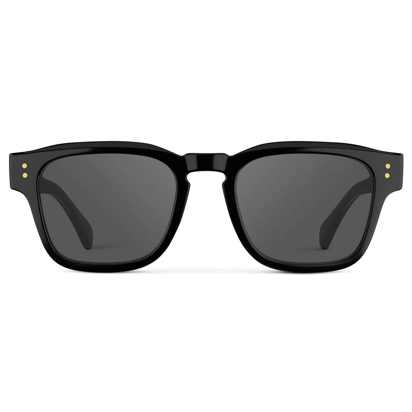 Black Gold / Grey || Front view of Men's Geometric Rectangular Prescription Sunglasses with Black Gold Frame and Grey Prescription Lens on a white background