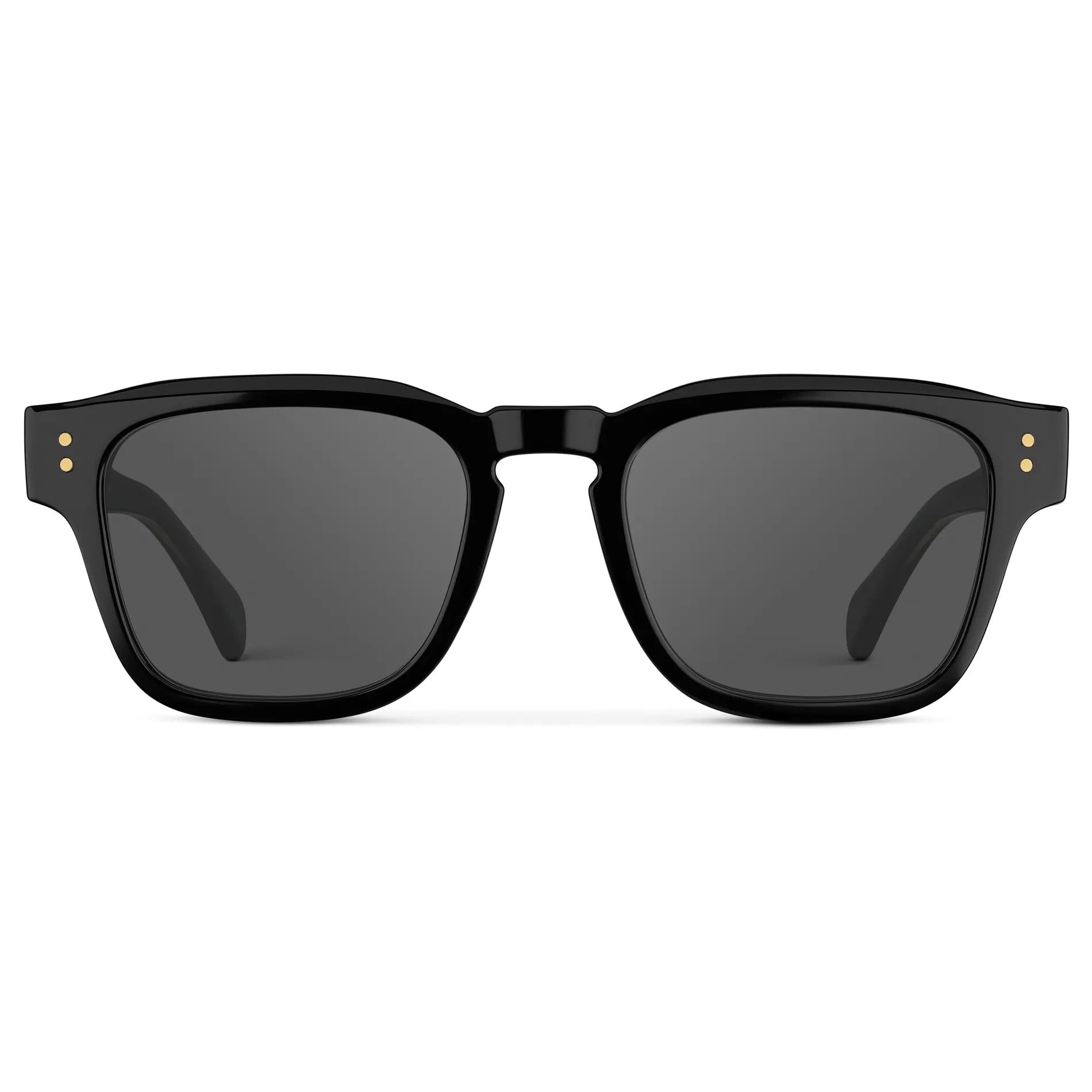 Black Gold / Grey || Front view of Men's Geometric Rectangular Prescription Sunglasses with Black Gold Frame and Grey Prescription Lens on a white background