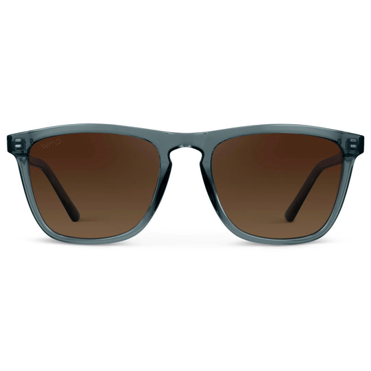 Crystal Stone Blue / Brown Gradient Lens || Crystal Blue Classic Square Frame Sunglasses with Brown Polarized Lenses