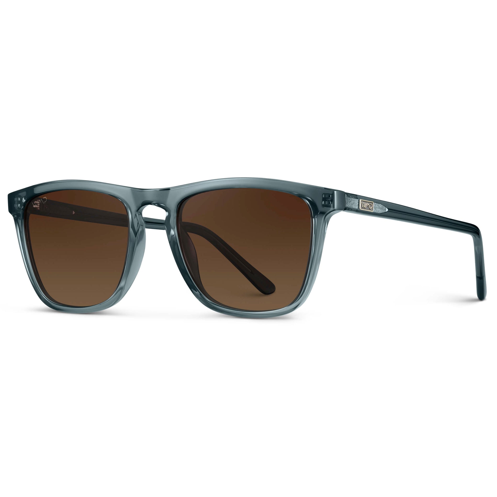 Crystal Stone Blue / Brown Gradient Lens || Crystal Blue Classic Square Frame Sunglasses with Brown Polarized Lenses