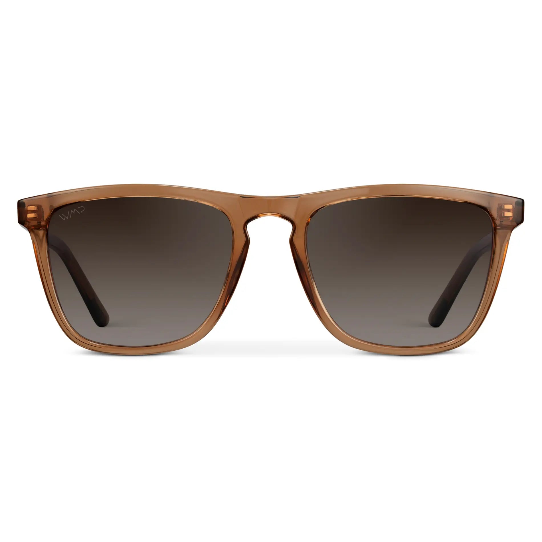 Crystal Brown / Brown Gradient Lens || Brown Classic Square Frame Sunglasses with Brown Polarized Lenses on a white background