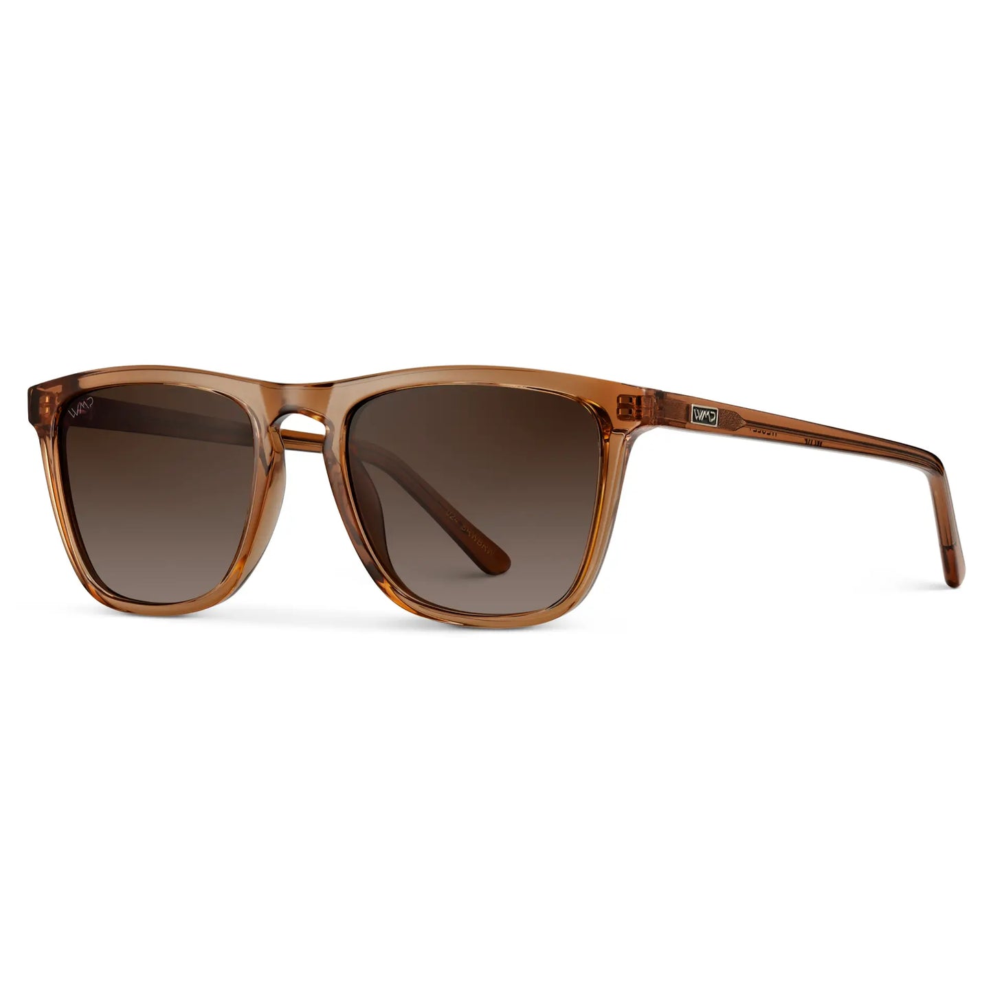 Crystal Brown / Brown Gradient Lens || Side view of Brown Classic Square Frame Sunglasses with Brown Polarized Lenses on a white background