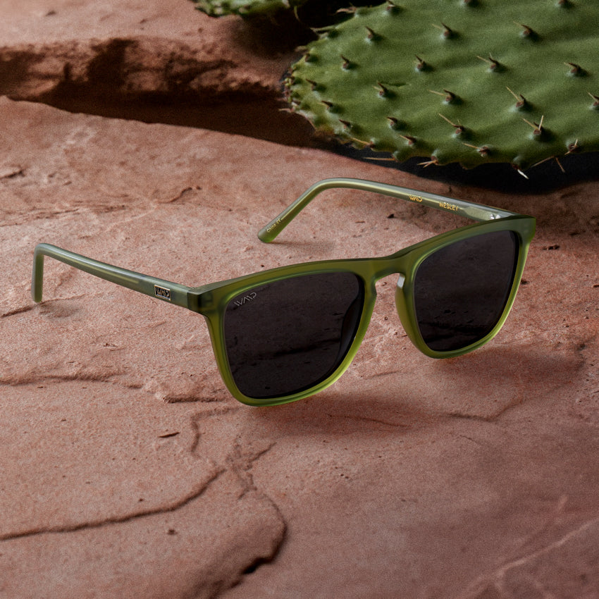 Frosted Saguaro Green / Black Lens || Classic Green Square Sunglasses with UV Protection