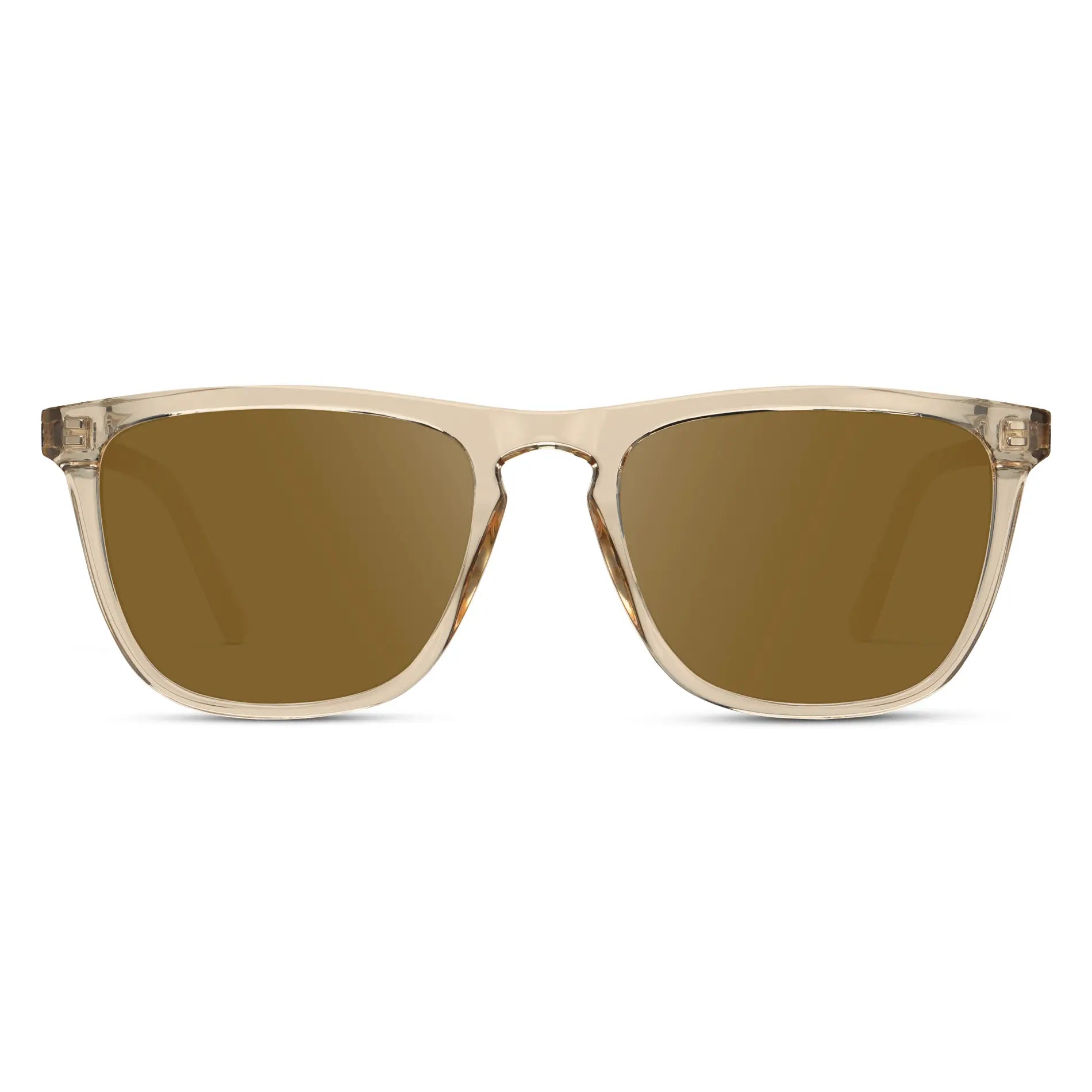 Sand Brown / Amber || Sand Brown Square Frame Prescription Sunglasses with Brown Lenses on a white background 