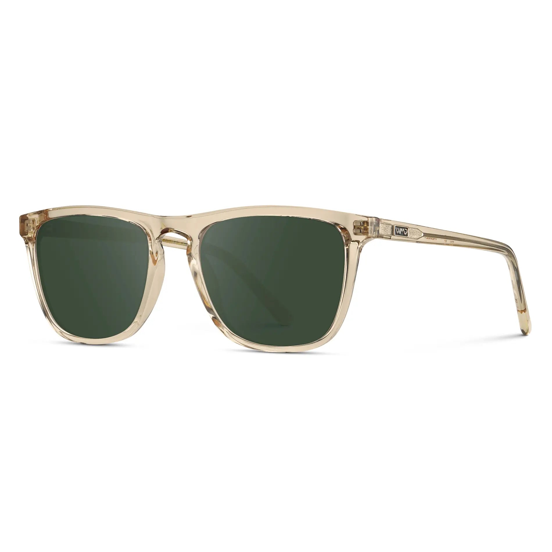 Sand Brown / G15 || Sand Brown Square Frame Prescription Sunglasses with Green Lenses on a white background 